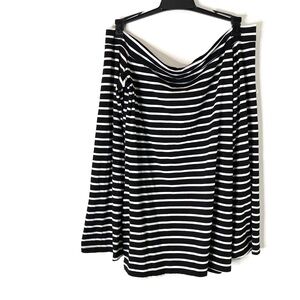 ZJCT Black White Stripe Bell Sleeve Off Shoulder Top